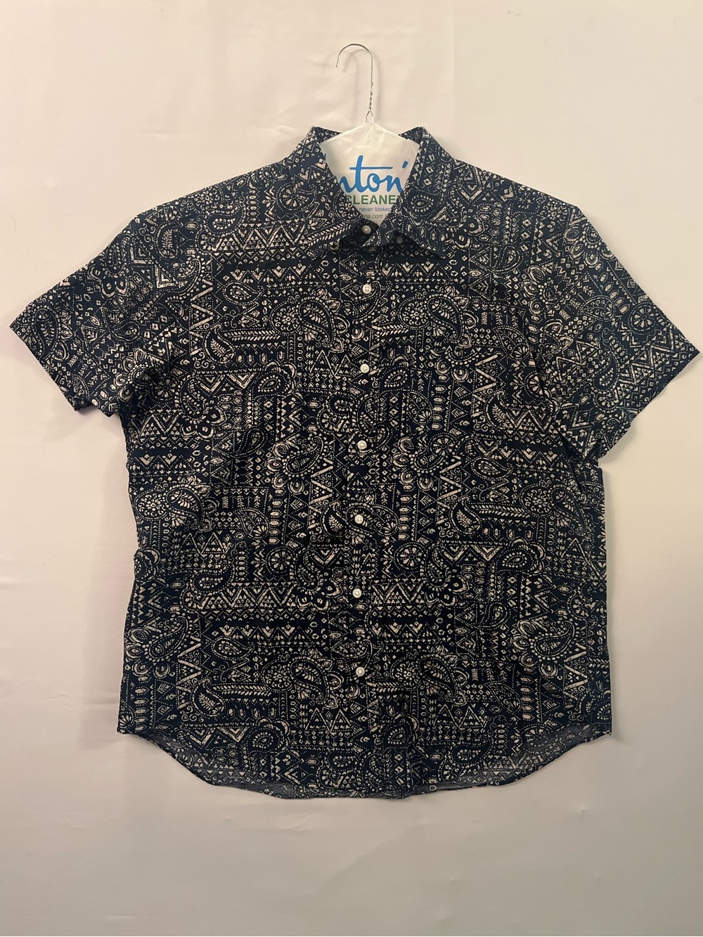 J Crew Men's Short-Sleeve Button-Up Shirt - Black Paisley Print
